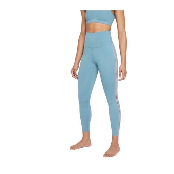 Nike Pants - Nike Yoga Dri-FIT Crochet Trim High-Waisted 7/8 Leggings Blue/Pink M